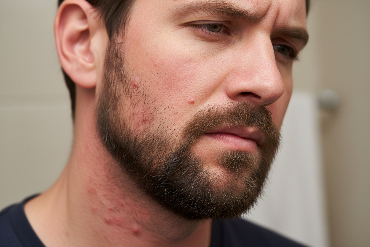 ein mann mit bart hat rasurbrand